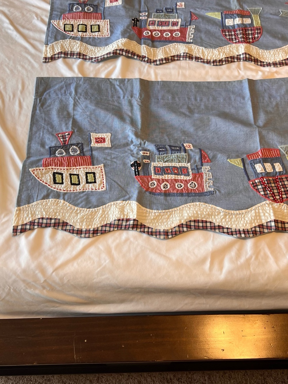 Pottery Barn Kids Blue Nautical Boat Curtain Valance with Red and Cream Accents